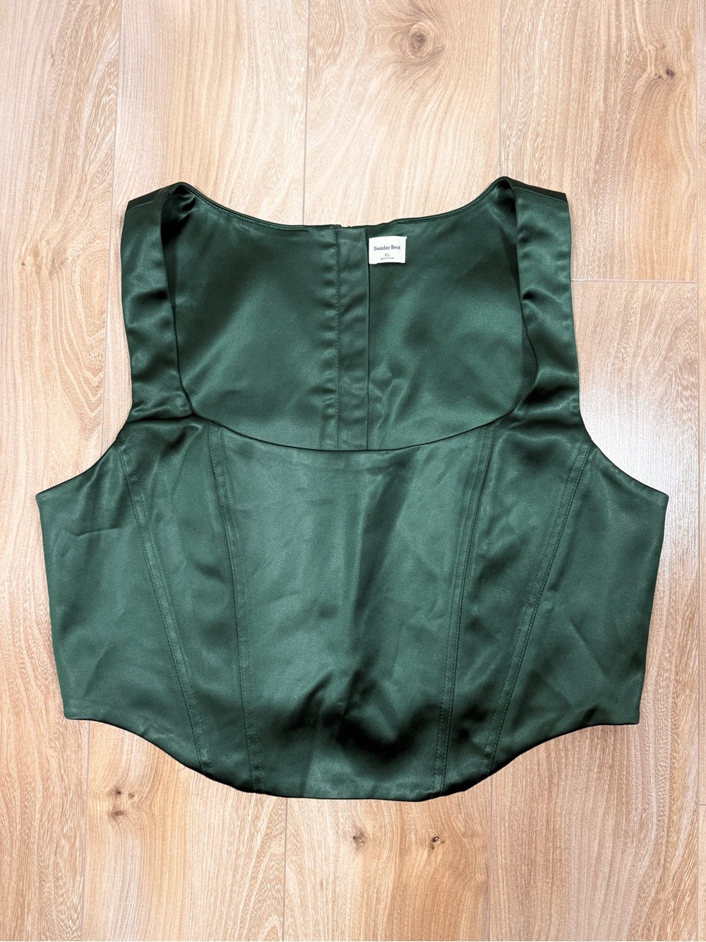 Sunday Best Aritzia Green Satin Soft Corset Crop Top Size XL Renfair Witchcore